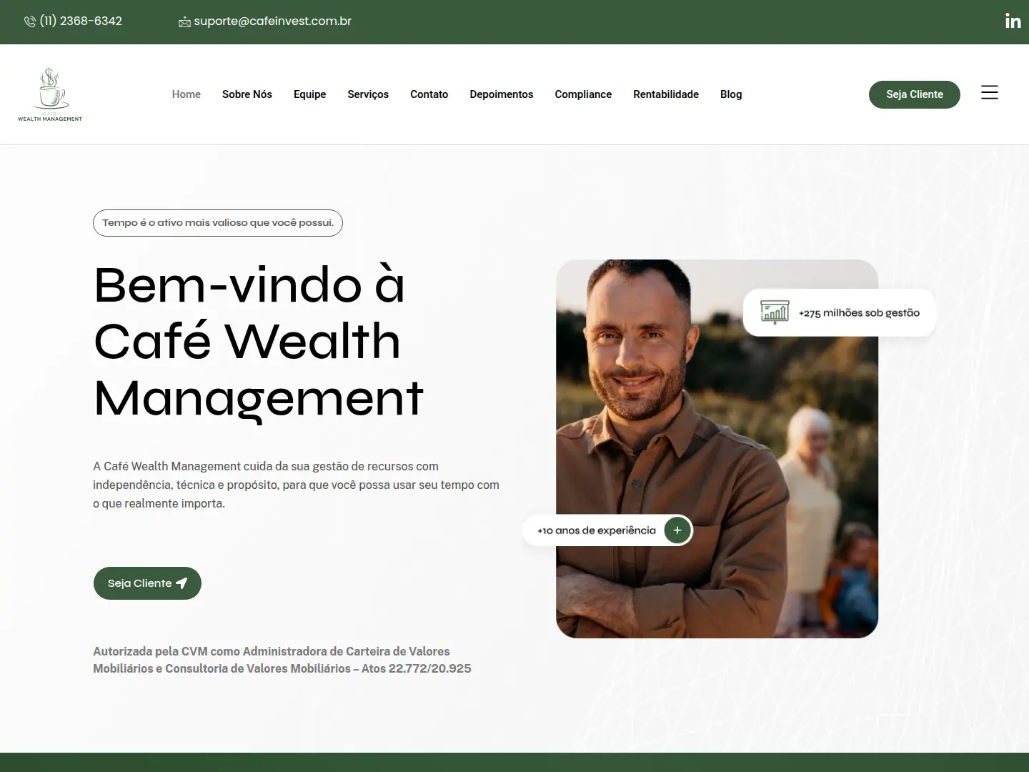 Nova Home da Café Wealth Management publicada no WordPress