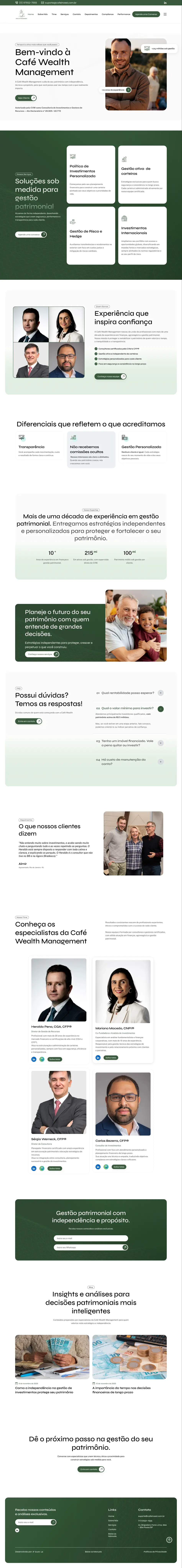 Protótipo vertical completo da Home da Café Wealth Management no Figma