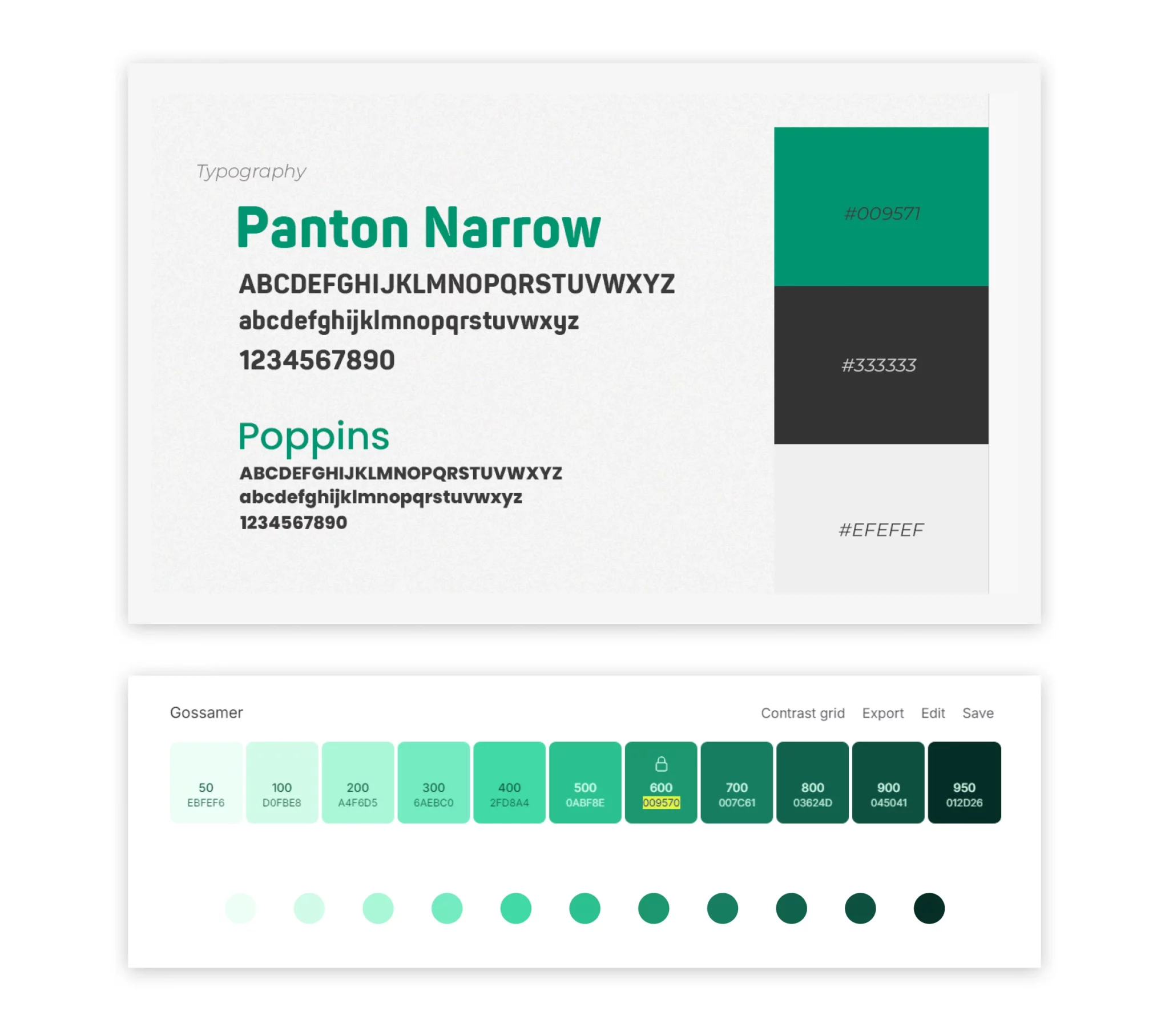 Paleta de cores do Farm Well Hub com tons de verde e documentação de uso