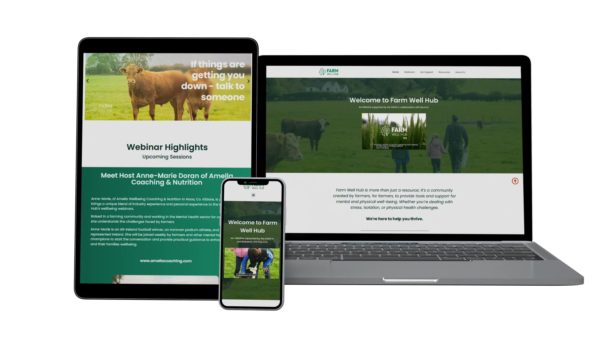 Mockup do Farm Well Hub em dispositivo desktop mostrando layout responsivo