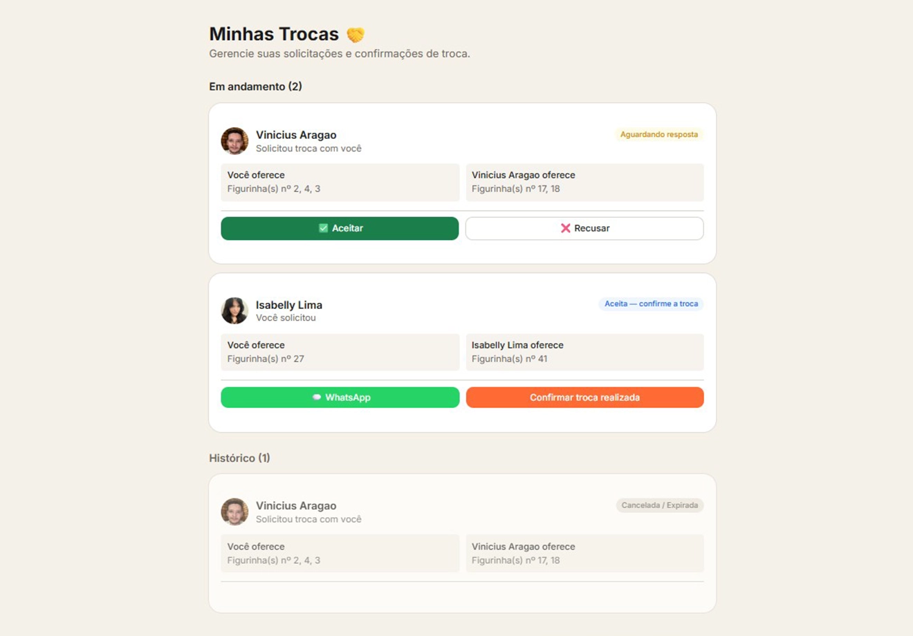 Tela de contato via WhatsApp com mensagem pré-preenchida para combinar troca
