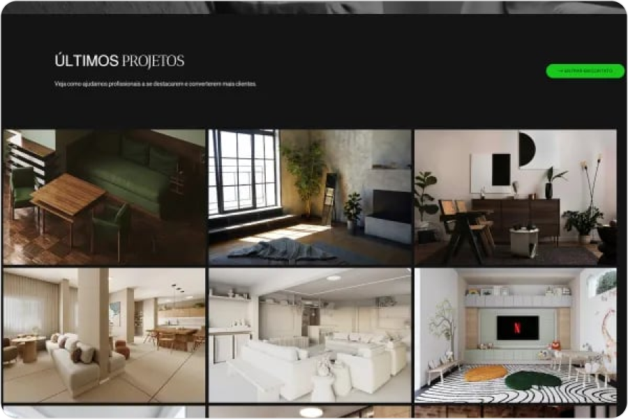 Segunda dobra otimizada: galeria de projetos 'Últimos Projetos' em posição de destaque