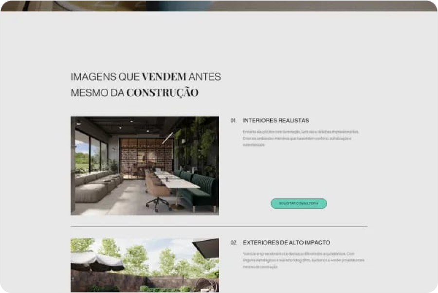 Segunda dobra original: texto 'Imagens que vendem antes mesmo da construção'