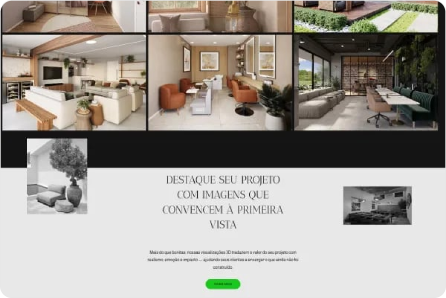 Terceira dobra otimizada: galeria de prova social 'Destaque seu projeto com imagens que convencem'