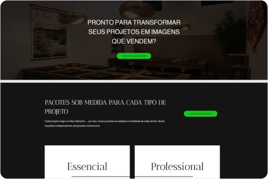 Quarta dobra otimizada: CTA direto 'Pronto para transformar seus projetos?' com fundo escuro